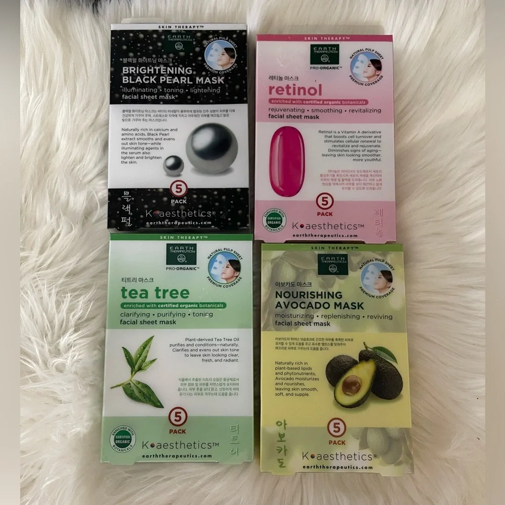 4 pack 20 pieces Earth Therapeutics Facial Sheet Skin Masks From Korea